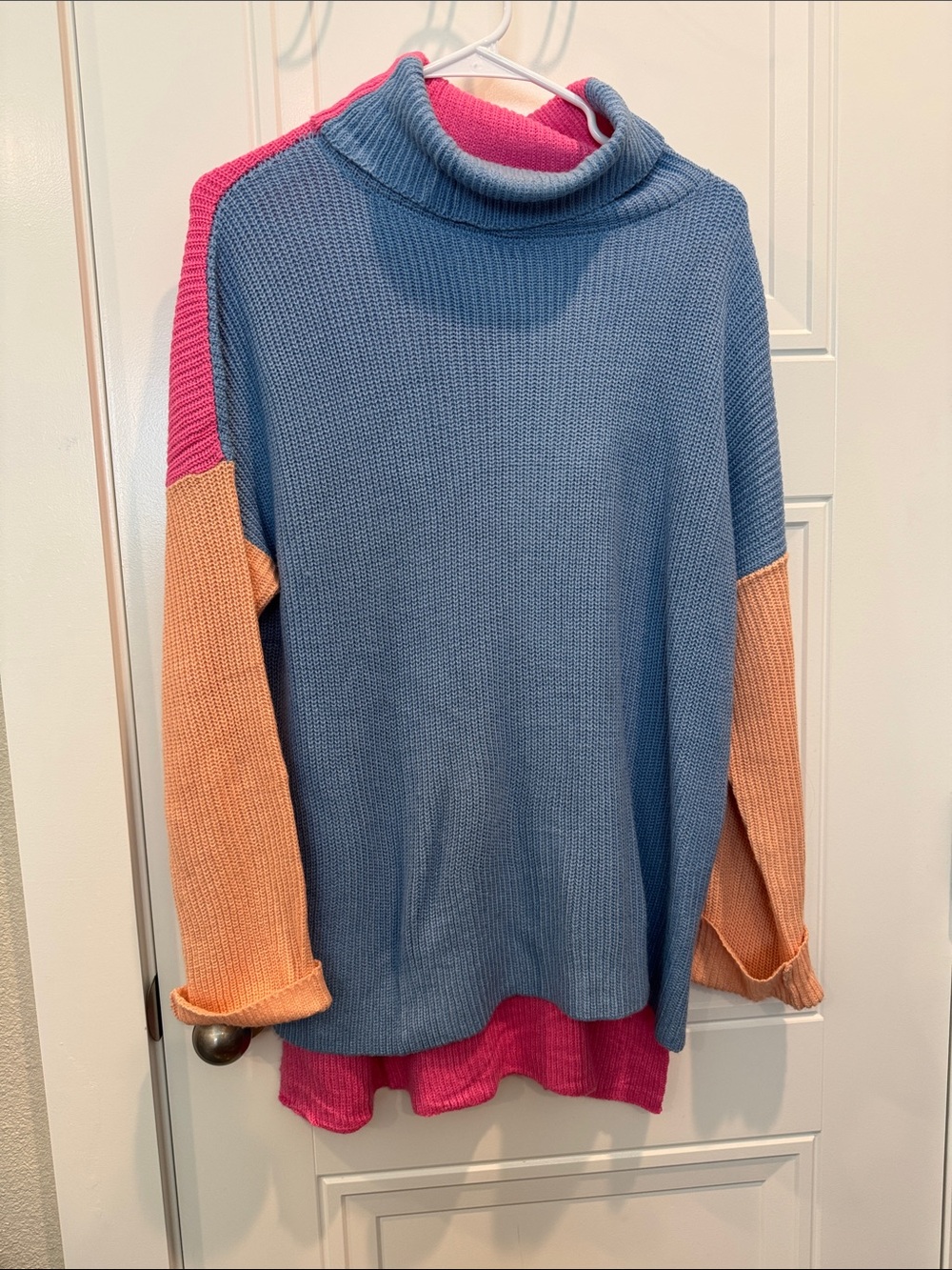 zeagoo Colorblock Rollneck Sweater in Blue, Pink & Peach